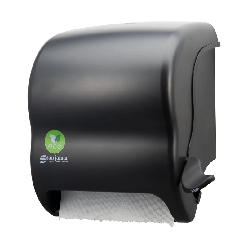 San Jamar Ecologic Element Waste Free Recycled Plastic Lever Paper Towel Dispenser for Home and Work, 8 inch Rolls, Black