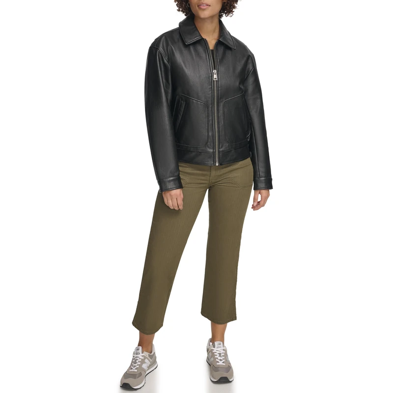 Levi's Women's Faux Leather Lightweight Dad Bomber Jacket, Pebbled Black, XL