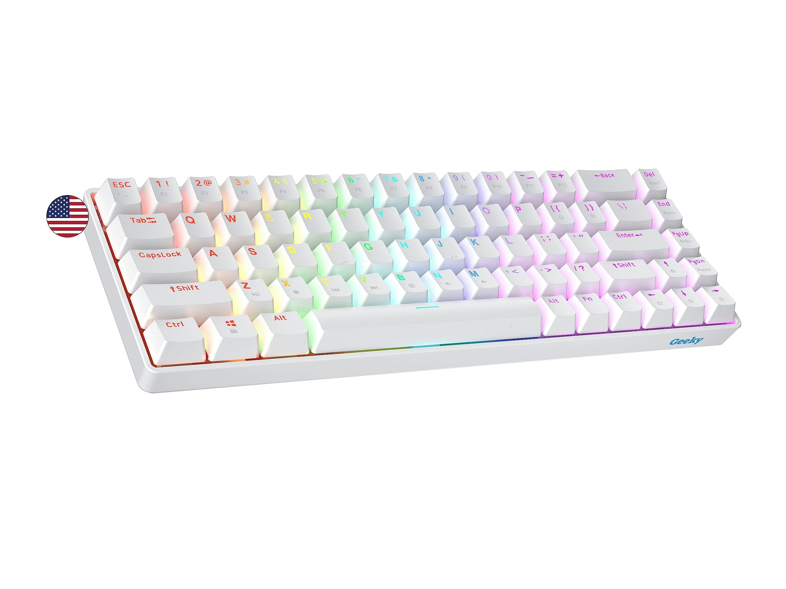 Geeky GK65 SE 65% | Mechanical Gaming Keyboard | 68 Keys Multi Color RGB LED Backlit for PC/Mac Gamer | ANSI US American Layout (White, Mechanical Speed Yellow)