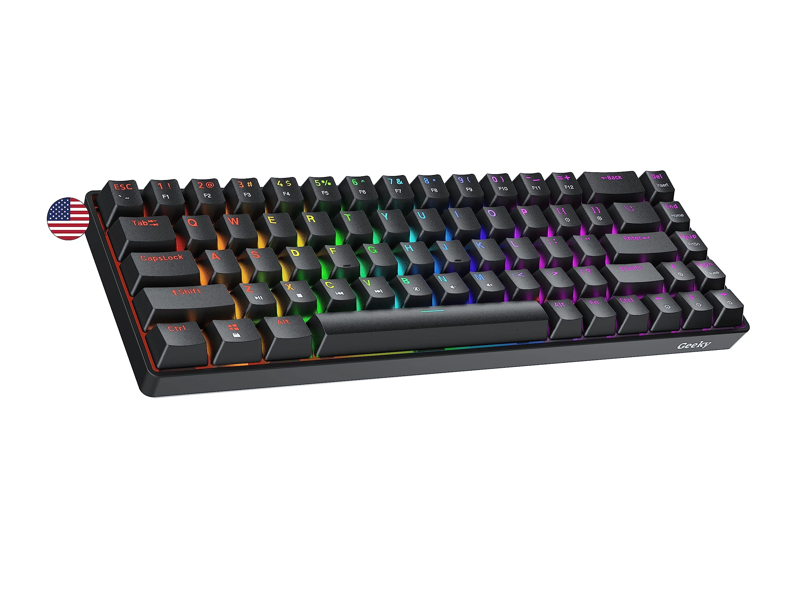 Geeky GK65 65% | Hot Swappable Mechanical Gaming Keyboard | 68 Keys Multi Color RGB LED Backlit for PC/Mac Gamer | ANSI US American Layout (Black, Mechanical Speed Yellow)