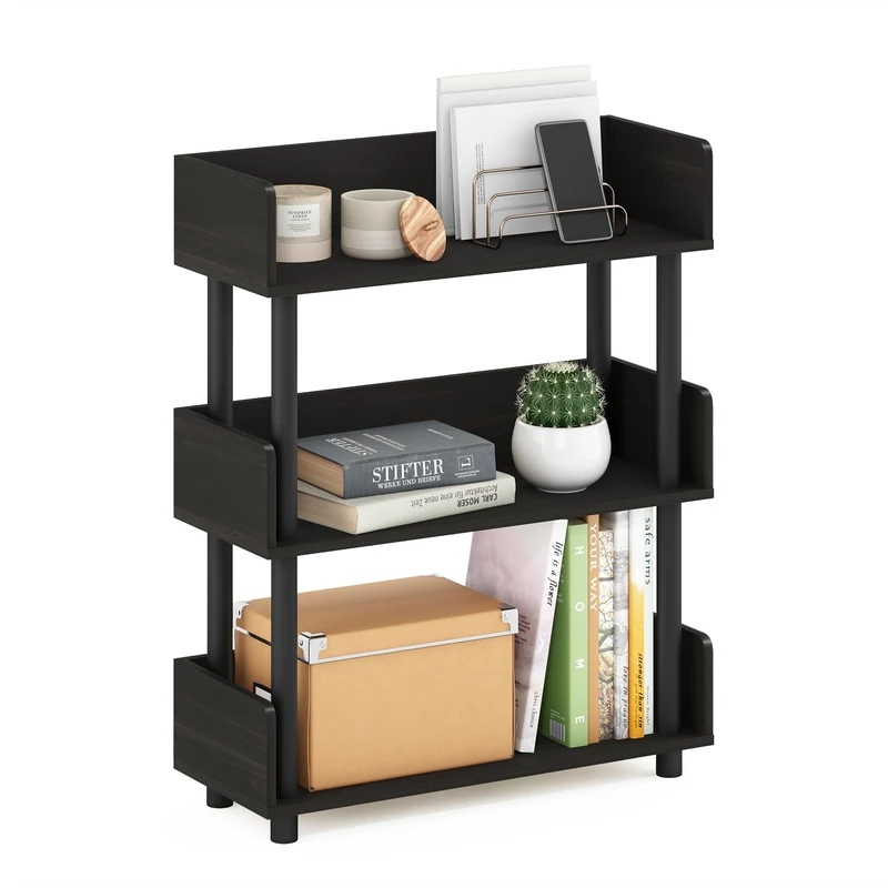 Furinno TURN-N-TUBE 3-Tier Display Shelf, Storage Shelves, Book Shelf, Open Shelves with Rounded Corner Top Edges, for Organization and Storage, Living Room, Home Office, Espresso