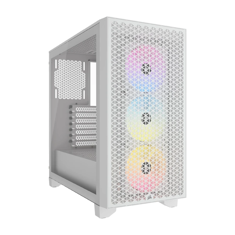 CORSAIR 3000D RGB AIRFLOW Mid-Tower PC Case – 3x AR120 RGB Fans – Three-Slot GPU Support – Fits up to 8x 120mm Fans – High-Airflow Design – White