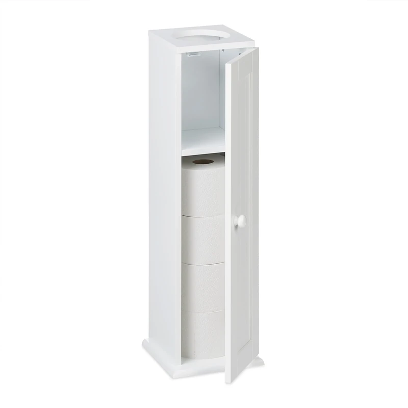 Relaxdays Bathroom Cabinet, Toilet Roll, Free-standing, Wooden, Storage, 2 Shelves, HxWxD: 65x19.5x19.5 cm, MDF, White