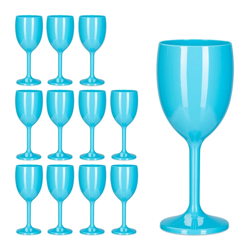 Relaxdays Plastic Wine Glasses, Set of 12, Break-resistant & BPA-free, 250 ml, Reusable, Party Glasses, Turquoise