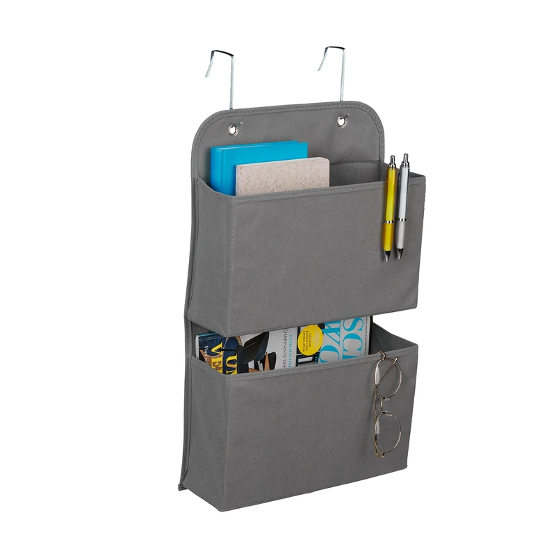 Relaxdays Organiser, 2 Compartments, Door & Wall, with Hooks to Hang, Bathroom, Hallway, 50 x 31 x 10 cm, Grey, Fleece