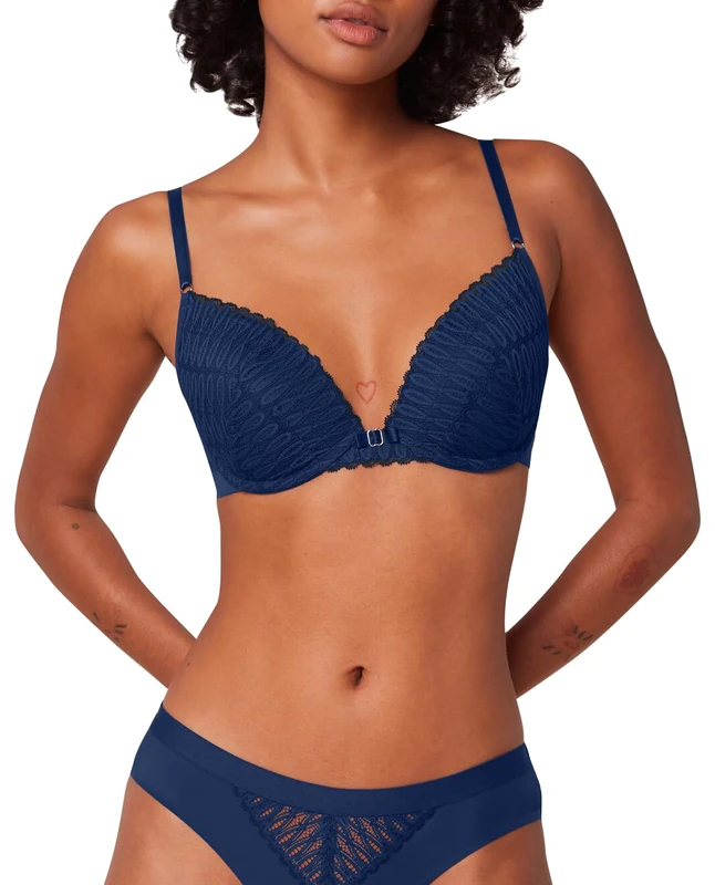 Triumph - Aura Spotlight T - Women's - Push-Up Bra - Slim Straps - with Underwire, Dark Blue, 34DD