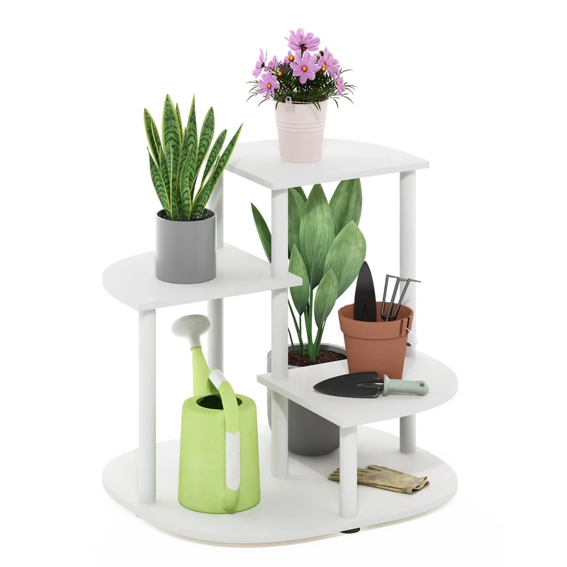 Furinno Celuka 3-Tier Indoor Outdoor Potted Plant Stand Holder for Multiple Plants, White/Virgin White