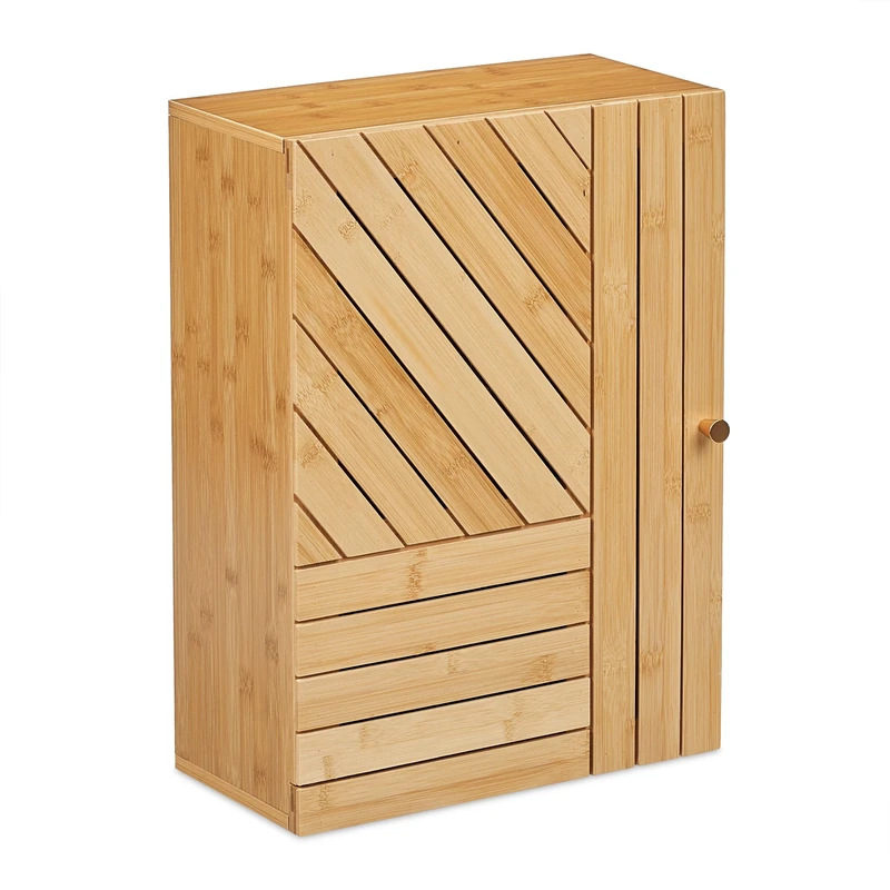 Relaxdays Bathroom Cabinet, Wall Mounted, Wooden, Bamboo, Adjustable, Storage, Cupboard, HxWxD: 55 x 40 x 20 cm, Natural