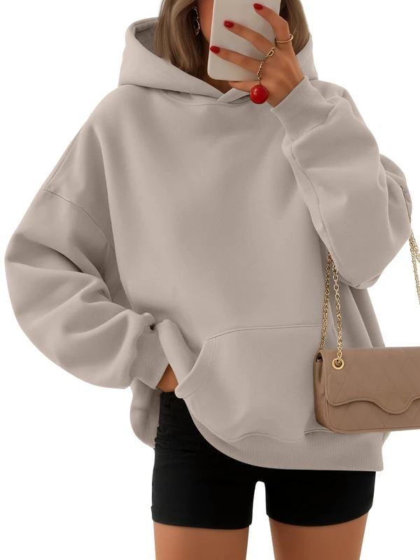 EFAN Womens Hoodies Oversized Sweatshirts Pullover Fleece Sweaters Long Sleeve With Pockets Winter Fall Outfits Y2k Clothes, Coffeegrey, XL