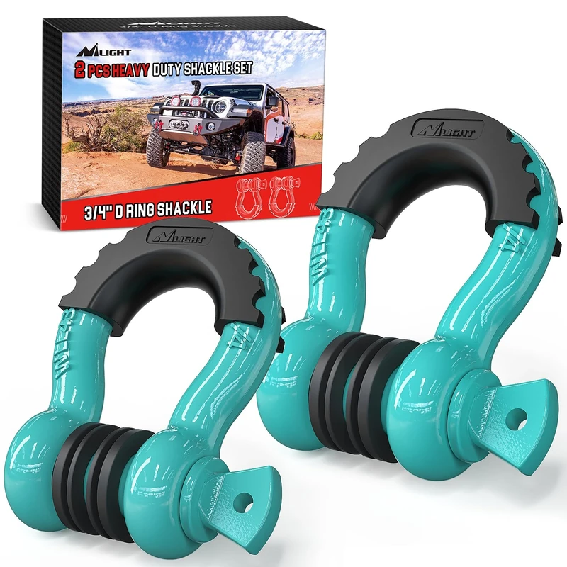 Nilight 2 Pack 3/4" D-Ring Shackle with 7/8" Screw Pin 41,887lbs Break Strength, Heavy Duty Off Road Recovery Shackle with Isolators Washers for Use with Tow Strap, Winch, Off-Road Jeep Truck Vehicle