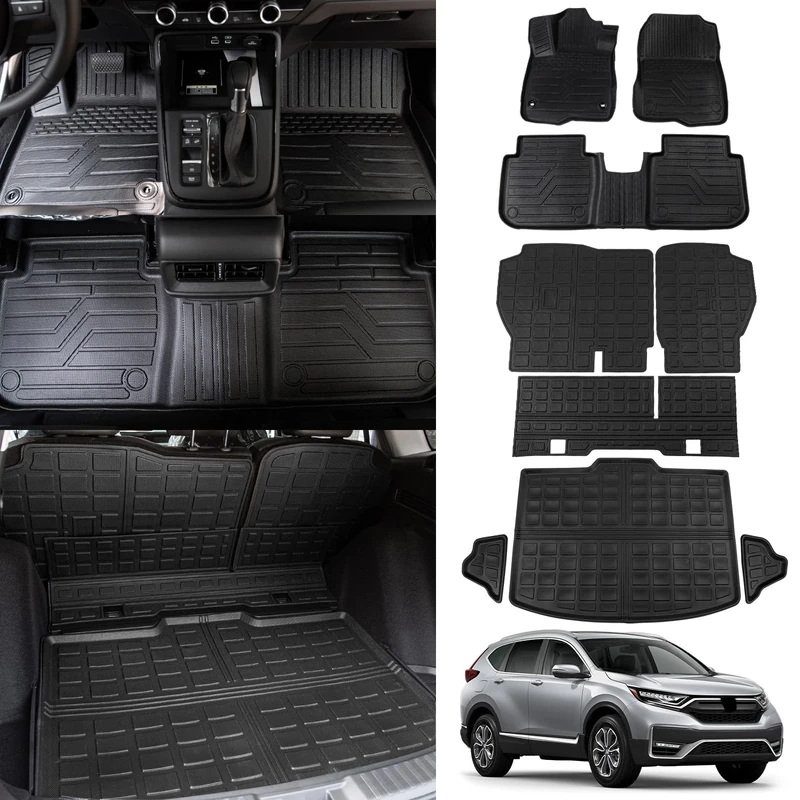 Thinzyou Floor Mats Compatible with 2023 2024 2025 Honda CRV Cargo Mats Liner TPE Back Seat Cover Trunk Mats Fuel 2024 CR-V Accessories Non-Hybrid (Lower Deck, Trunk Mat+Backrest Mats+Floor Mats)