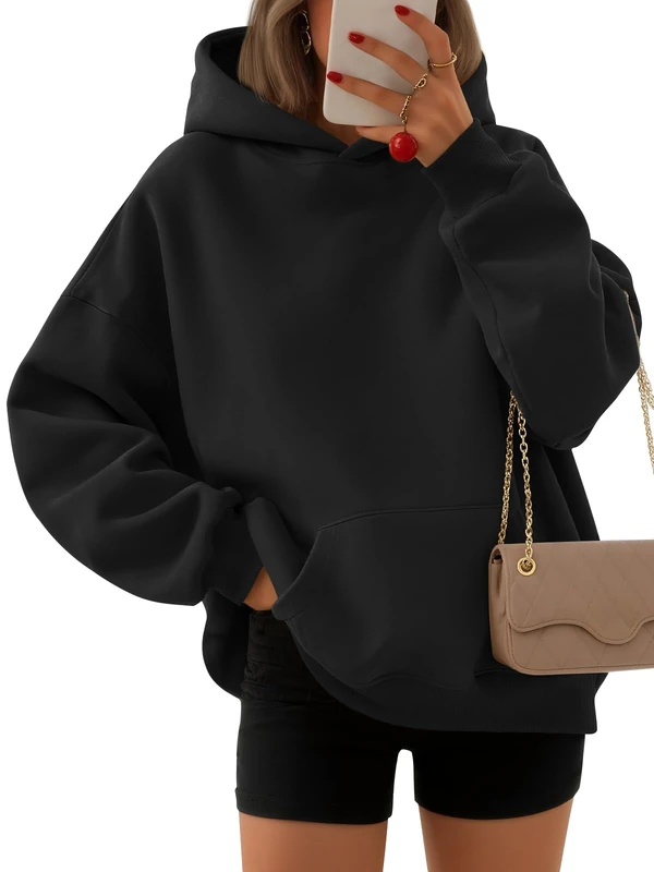 EFAN Womens Hoodies Oversized Sweatshirts Pullover Fleece Sweaters Long Sleeve With Pockets Winter Fall Outfits Y2k Clothes, Black, Medium