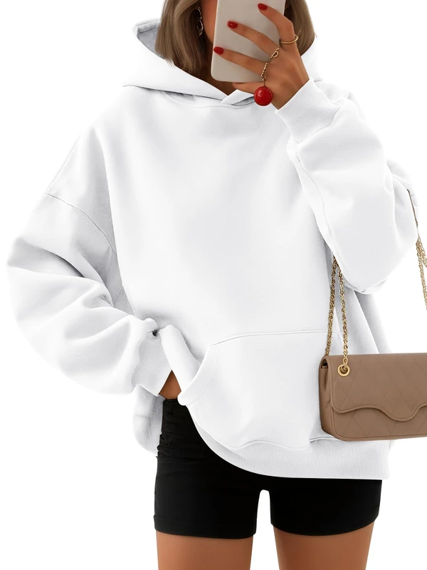 EFAN Womens Hoodies Oversized Sweatshirts Pullover Fleece Sweaters Long Sleeve With Pockets Winter Fall Outfits Y2k Clothes, White, S