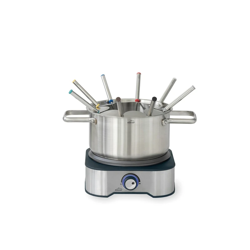 Lacor - 69399 - Electric Fondue, Cheese and Chocolate, with 8 Forks, Detachable Pot, Thermodifuser Bottom, Adjustable Thermostat, Stainless Steel, 1500W