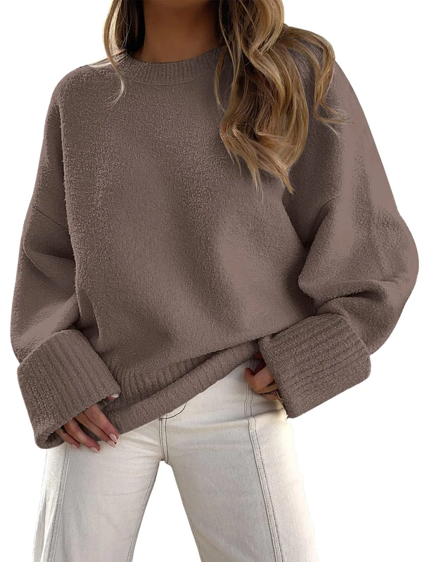 LILLUSORY Women's Oversized Sweaters Fuzzy Chunky Warm Pullover Sweater, Nutmeg, M