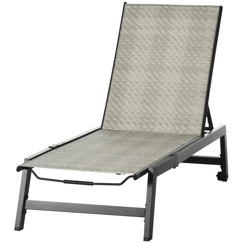 Outsunny Outdoor PE Rattan Sun Loungers w/ 5-Position Backrest & Wheels, Grey