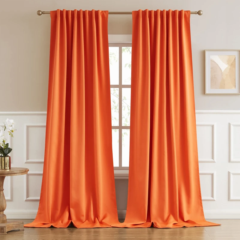 DUALIFE Blackout Long Curtain Drapes 120 Inch 2 Panels Set Back Tab Rod Pocket Vibrant Orange Decor Window Curtain 120 Inches Long for High Living Room 10 FT, Orange Color