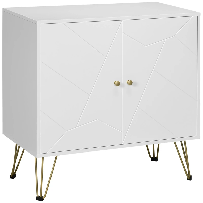 HOMCOM Modern Storage Cabinet with Golden Hairpin Legs, Freestanding Sideboard with Adjustable Shelves for Living Room, Dining Room, Hallway, White
