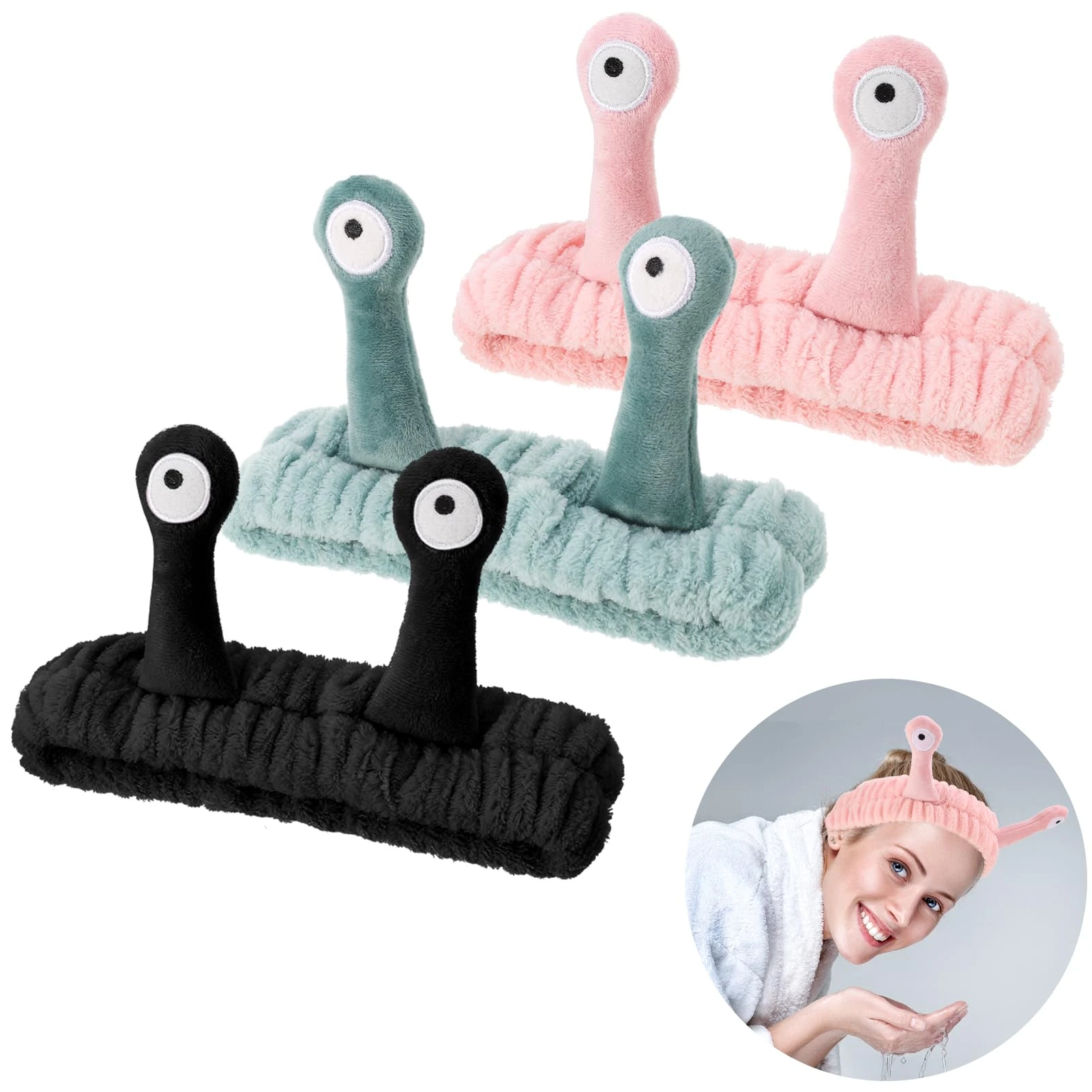 Heyu-Lotus 3 PCS Face Wash Headband Palm and Snail Makeup Headbands Women Elastic Hair Accessories for Washing Face Shower Sports Beauty Skincare, Black, Green