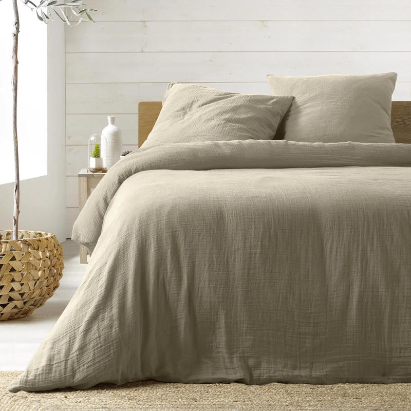 Douceur d'Intérieur, Angelia 3-Piece Bedding Set (240 x 220 cm) Sand Cotton Gauze
