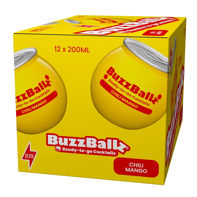 BuzzBallz Chili Mango, Ready to Drink Spicy Margarita, 13.5% ABV, 12x200ml, Pre Mixed Cocktail Made from Vodka & Hot Chilli Pepper, Spicy, Sweet, Tangy Notes, with Natural Flavours, Gift Idea