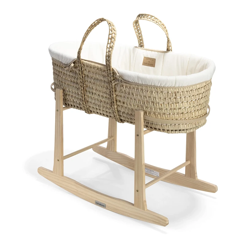 Clair de Lune Organic Palm Moses Basket with Natural Rocking Stand, Award Winning Baby Bassinet 75 x 28 cm (Natural Cream)