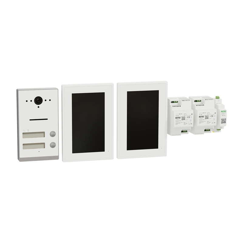 Schneider Electric Ritto Twinbus IP Video Set Door Intercom 7 Inch HD Monitor, 2 Wire Technology, 2 Families, App, Intercom, Surface-Mounted, White