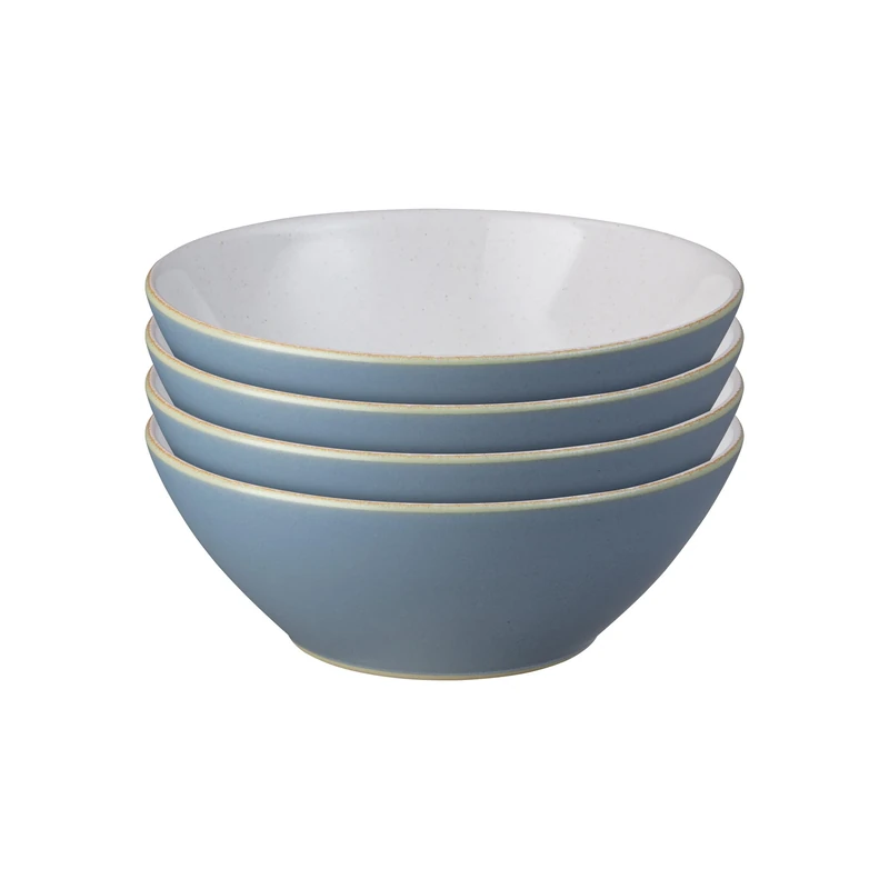 Denby - Impression Blue Cereal Bowls Set of 4 - Dishwasher Microwave Safe Crockery - Ceramic Stoneware Tableware Soup Bowls