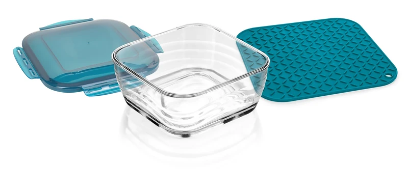 Genius Nicer Dicer Chef Professional Food Storage Box Glass Bowl with Lid, Set of 3 Accessories, 2.8 L Capacity, Includes Silicone Mat, Non-Slip Mat, Casserole Tray, Oven Safe - Image 1
