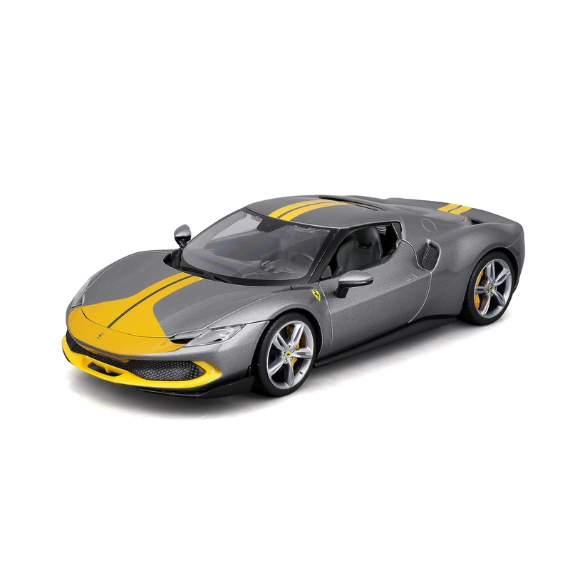 Bburago 1/18 Ferrari 296 GTB Scale Model Car - Grey and Yellow