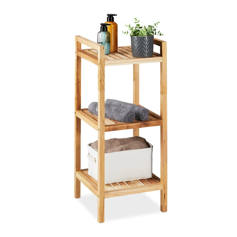 Relaxdays Storage Unit, 3 Shelves, Bathroom, Kitchen, Bedroom, Free-standing, HxWxD: 81x35x35 cm, Towel, Wooden, Natural, Wood, 81 x 35 x 35 cm