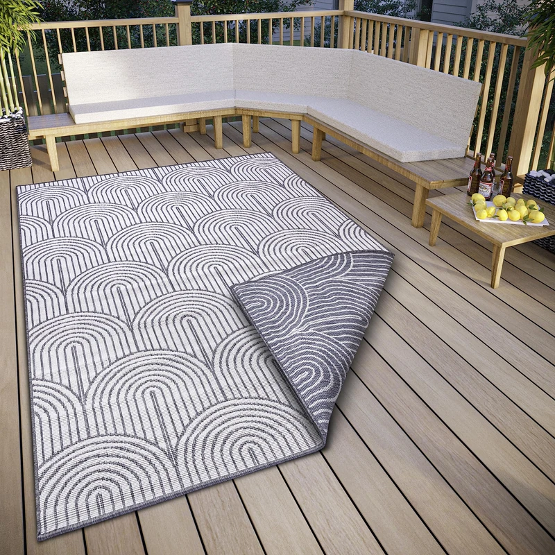 HANSE Home Pangli Outdoor Rug Weatherproof - Reversible Rug Scandinavian Boho Style Waterproof Plain Geometric 3D Effect for Garden, Balcony, Patio, Living Room - Silver, 160 x 230 cm - Image 1