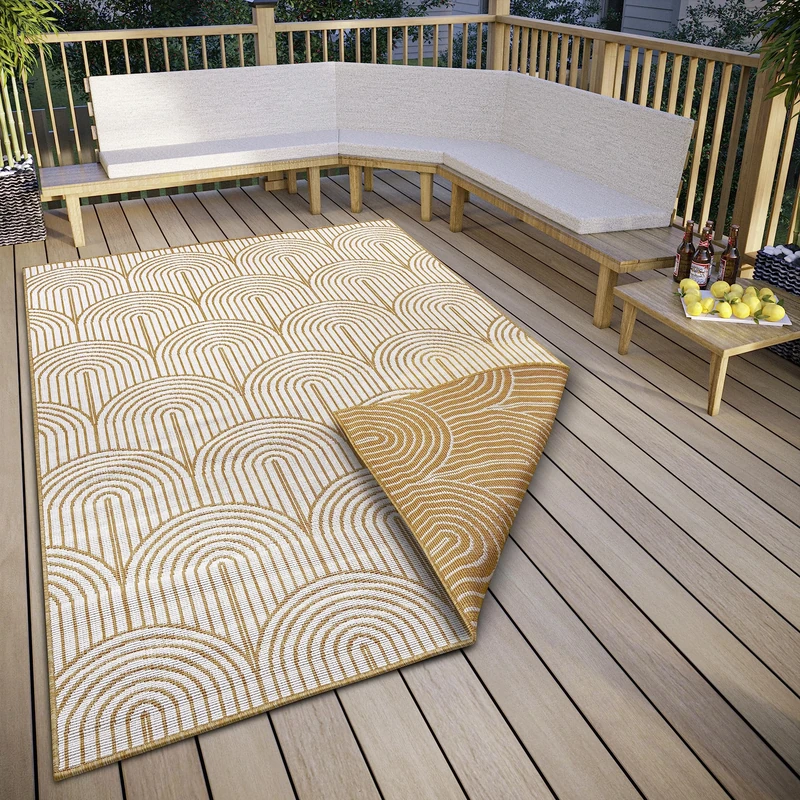HANSE Home Pangli Outdoor Rug Weatherproof - Reversible Rug Scandinavian Boho Style Waterproof Plain Geometric 3D Effect for Garden, Balcony, Patio, Living Room - Ochre, 160 x 230 cm