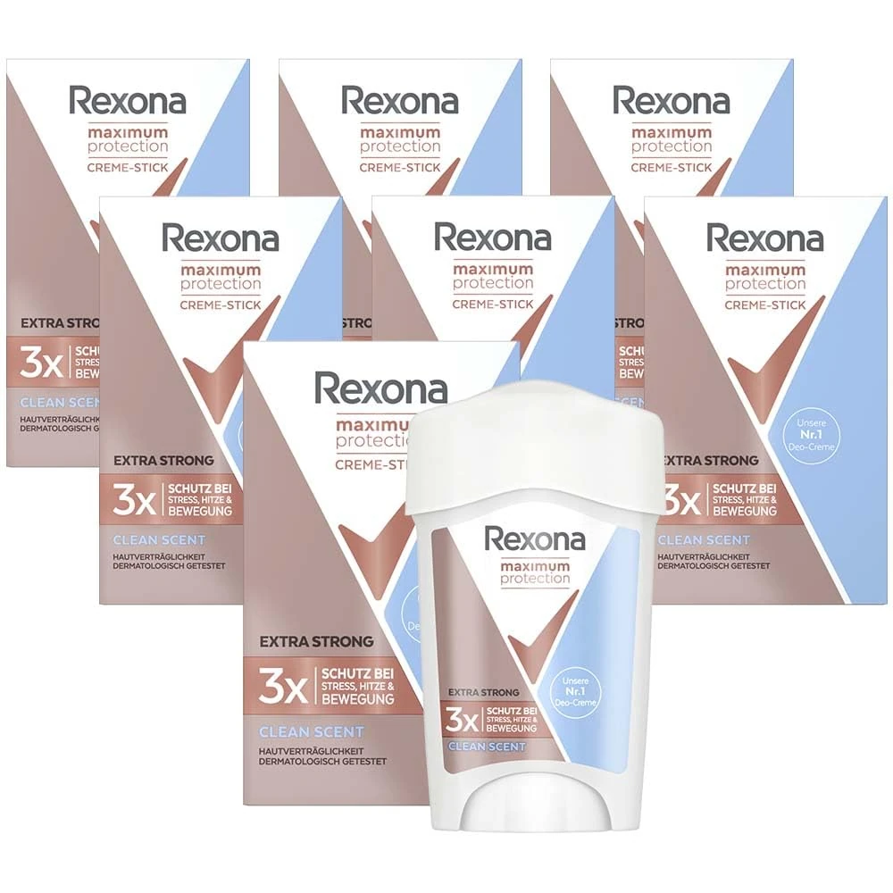 Rexona Maximum Protection Antiperspirant Deodorant Cream Clean Scent with 48 Hours Protection Against Strong Sweating and Body Odour 45 ml Pack of 7