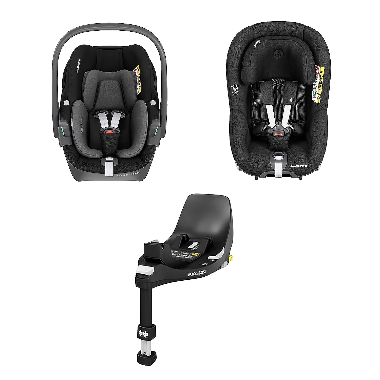 Maxi-Cosi FamilyFix 360 i-Size Base, Pebble 360 i-Size Baby Car Seat, Pearl 360 i-Size Toddler Car Seat Bundle - 360° One-Hand FlexiSpin Rotation, Click & Go Installation, 0-4 Years, 40-105 cm, Black