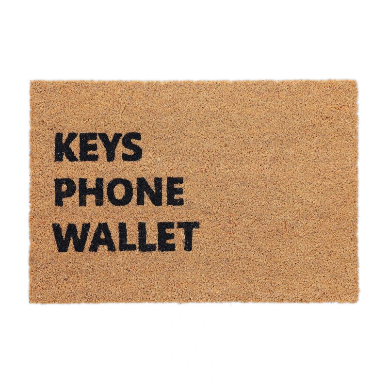 Relaxdays Welcome Coir Doormat, Reminder Key Phone Wallet Mat, Shoe Scaper, Weatherproof, HxW: 40x60 cm, Natural/Black, Coco, 60x40 cm