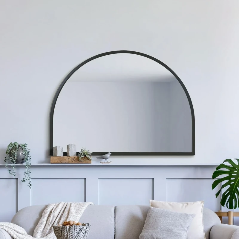 MirrorOutlet The Arcus - Black Metal Framed Modern Arched Wall Mirror 49" X 35" (125CM X 90CM) Black. 2cm Wide Frame and 3cm Deep.