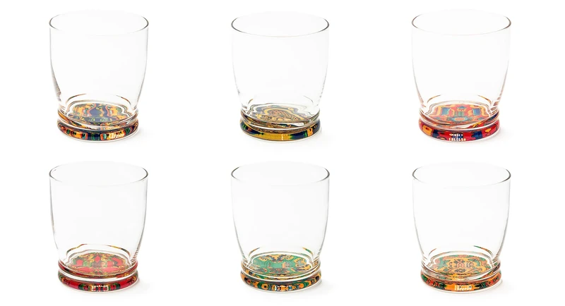 Excelsa Trinacria Set of 6 Glasses with Decorated Background, Ml. 340, Diameter 8 Cm., Glass