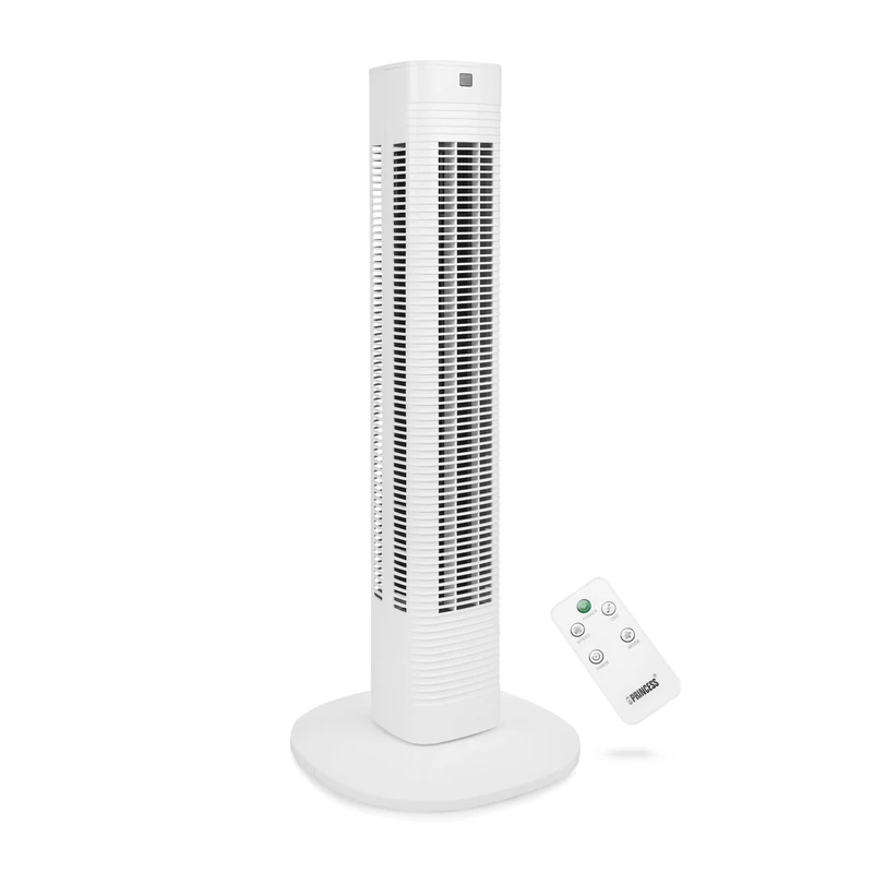 Princess Quiet Tower Fan, Under 15dB on night mode, 80cm high, 3 Speeds, 3 Modes, Oscillation 80°, 8H timer, Remote Control, Controllable via app, White