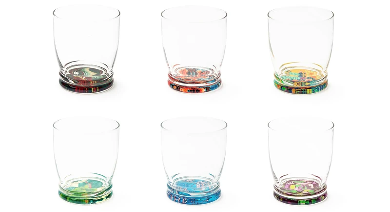 Excelsa Kimono Set of 6 Glasses with Decorated Background, Ml. 340, Diameter 8 Cm, Glass