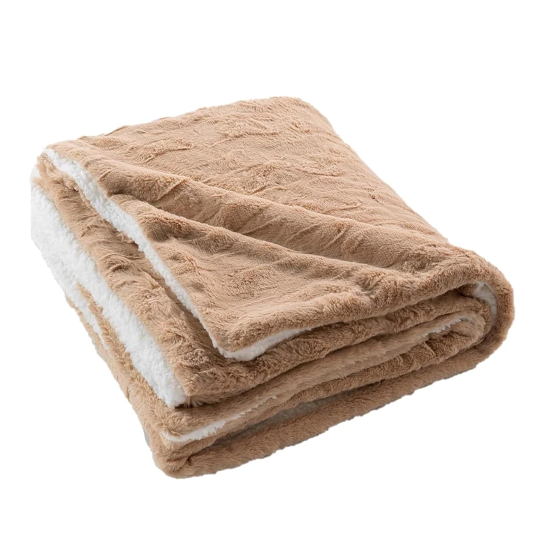 Douceur d'Intérieur Foxy Plaid (125 x 150 cm) Sand Faux Fur Sherpa