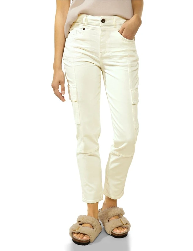 STREET ONE Women's A376783 Jeans Cargo Trousers, Cream White Washed, 30W / 28L