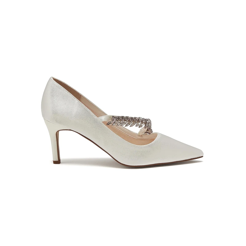 Rainbow Club Crystal - Diamante Detail Ivory Satin Wedding Court Shoes, 3