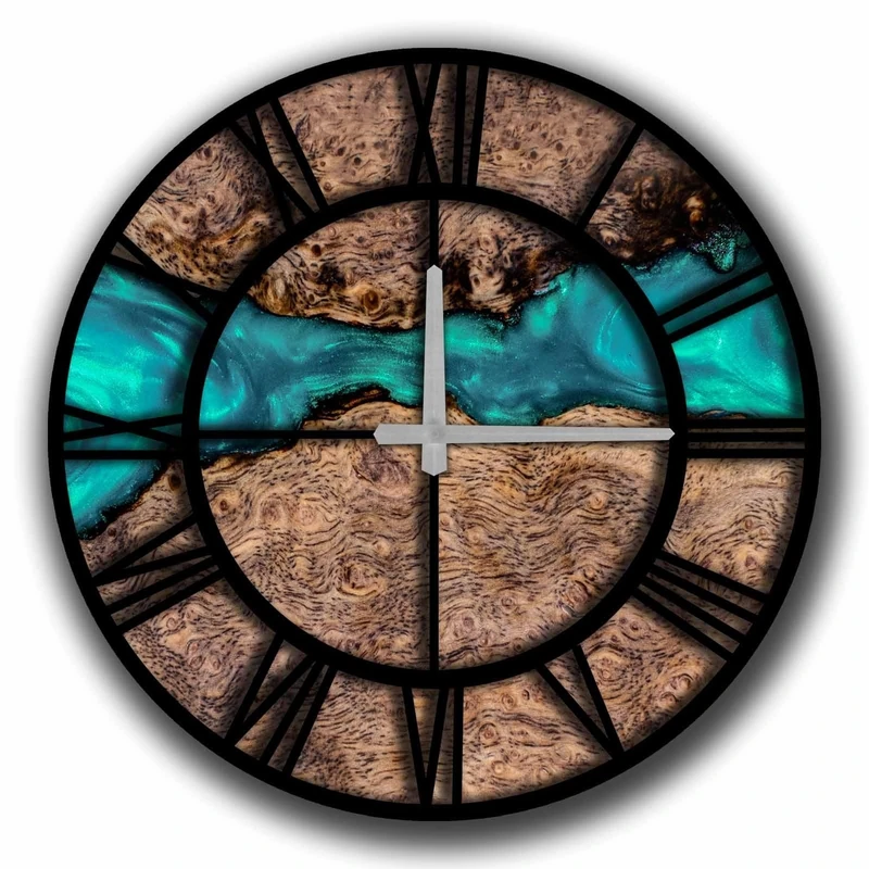 WELL HOME MOBILIARIO & DECORACIÓN Blue and Ochre MDF Decorative Clock