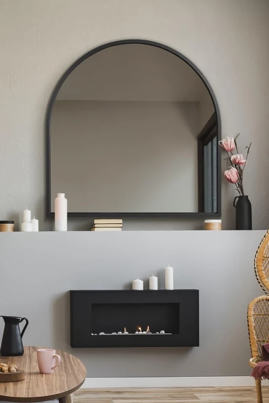MirrorOutlet The Arcus - Black Framed Modern Full Length Arched Leaner/Wall Mirror 39" X 39" (100CM X 100CM) Silver Mirror Glass with Black All weather Backing.