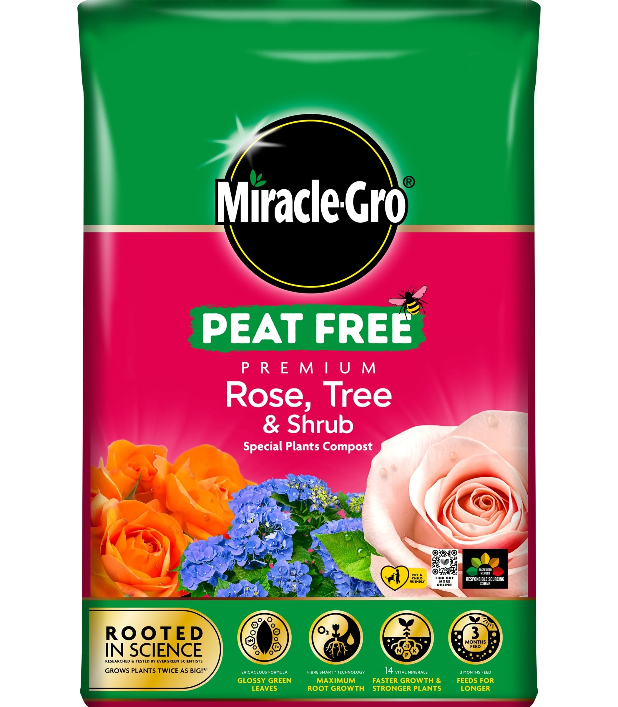 40L Peat Free, Compost for Roses, Trees & Shrubs Multi Purpose Fertiliser for Healthy Growth, Indoor & Outdoor Planting