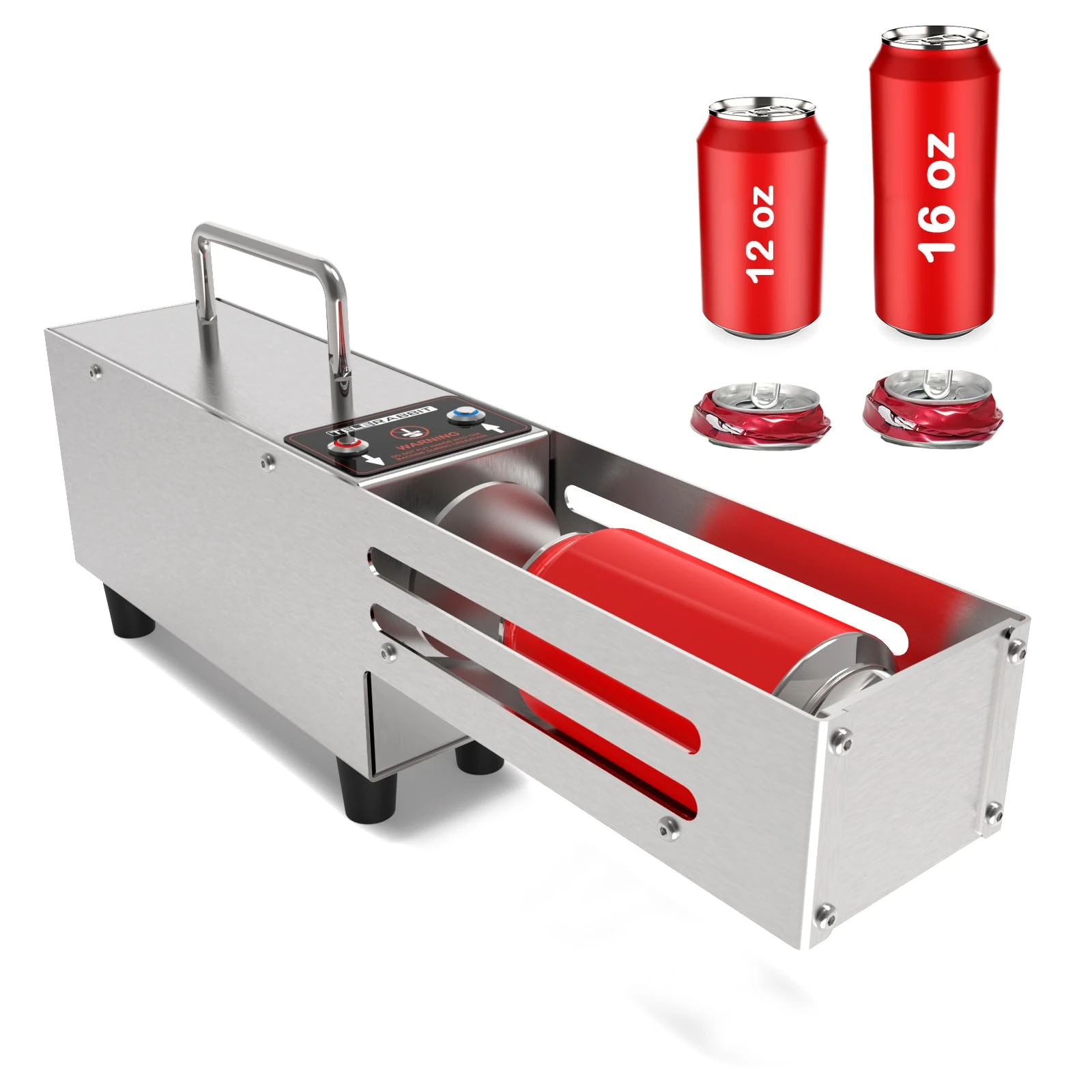 Electric Can Crusher for 16 Oz/12 Oz Cans, Desktop Aluminum Can Crusher, Portable Can Compressor, Automatic Discharge, Stainless Steel Construction, Sturdy and Durable, No Assembly Required