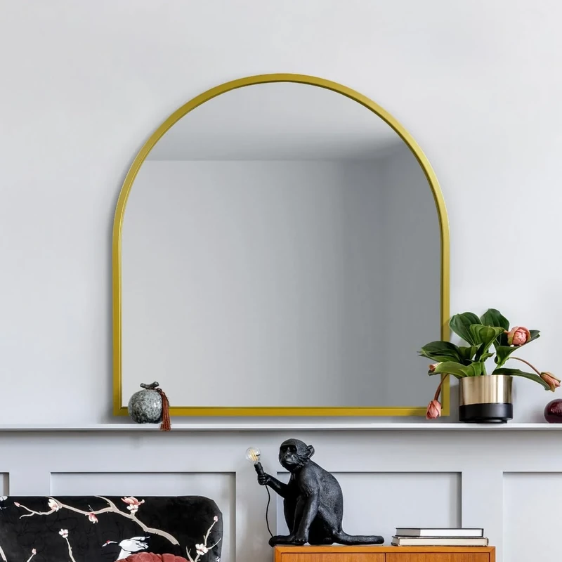 MirrorOutlet The Arcus - Gold Framed Modern Full Length Arched Leaner/Wall Mirror 39" X 39" (100CM X 100CM) Silver Mirror Glass with Black All weather Backing.