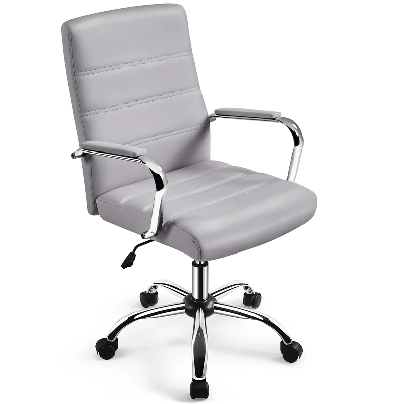 Yaheetech Adjustable Office Chair Ergonomic Swivel Leather Task Executive Chair with Back Support and Arms Light Gray