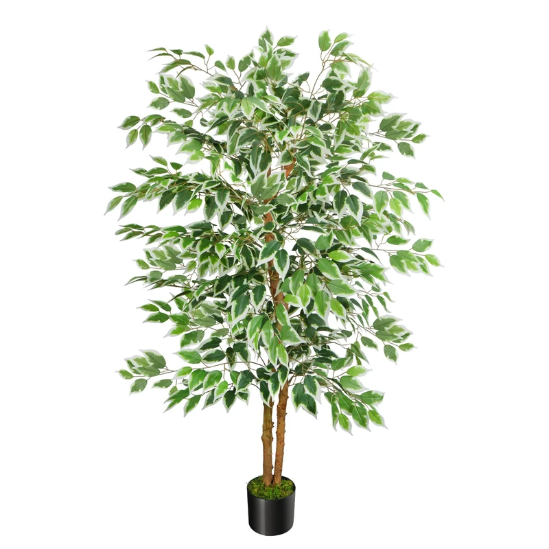 GTIDEA 5ft Ficus Tree Artificial, Tall Fake Tree with Natural Trunk Faux Trees Indoor Silk Ficus Leaves Artificial Trees for Home Decor Indoor Office Living Room Outdoor (Included Dried Moss)